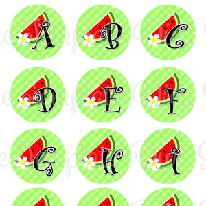 4x6 - A-Z - Sandía Gingham - Descarga instantánea - Hoja de imagen de collage digital gráfico de una tapa de botella