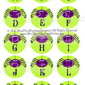 4x6 - A-Z - Halloween Spider Alphabets - Instant Download - One Inch Bottlecap Graphic Digital Collage Image Sheet