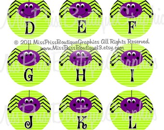 4x6 - A-Z - Halloween Spider Alphabets - Instant Download - One Inch Bottlecap Graphic Digital Collage Image Sheet