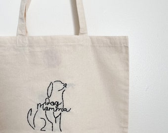 Balloon Dog canvas bag with handmade applique Black tote bag Beach tote Cotton shoulder bag Boho bag