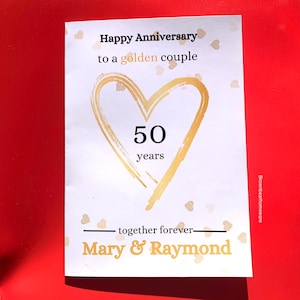 Joyeux 50e anniversaire de mariage doré carte de voeux personnalisée a5