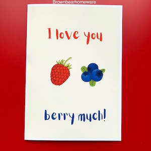 Lustig Hand gezeichnet I love you Beere viel Blaubeer und Himbeere Jubiläum Valentinstag Grußkarte A5 Karte Geschenk