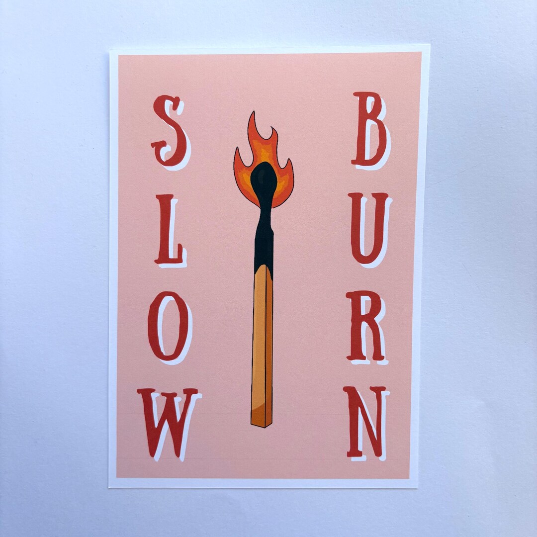 Slow Burn Romance Book Library Art Print, Pink, Brown and Red Fire - Etsy