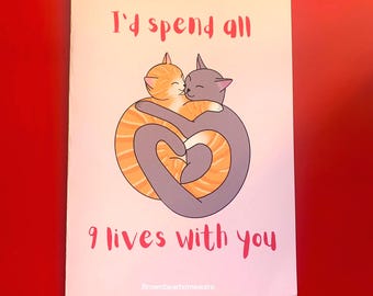 Cuddling Cats Anniversary Card, Valentines A5 Card