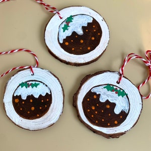 Cute hand painted Christmas pudding wood slice ornament/ bauble