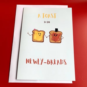 Funny hand drawn A toast to the newly-breads newlyweds wedding congratulations card gift A5  greetings card