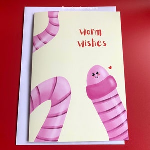 Divertente biglietto di auguri con verme disegnato a mano, auguri calorosi, regalo A5