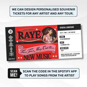 RAYE 2026 Custom Concert Ticket Print – Personalised Music Gift, Spotify Code Included