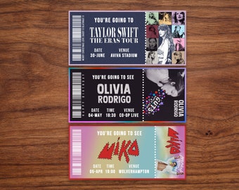 Personalised Concert Ticket | Gig Ticket | Festival Ticket | Surprise Event | Souvenir Ticket | Gift Voucher | Olivia Rodrigo | Take That