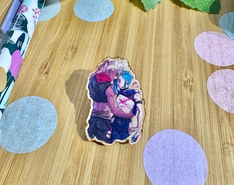 Timebomb Wood Pin: Jinx and Ekko, Arcane League of Legends Fan Art