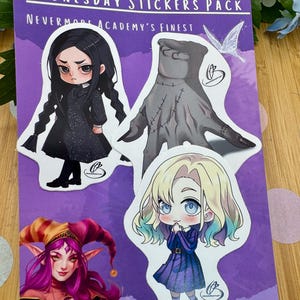 Wednesday Addams Sticker Set: Enid & Thing, Handmade Fantasy Art