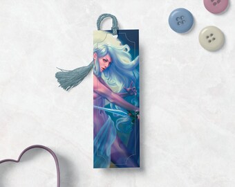 Sword Dancer Bookmark | Illustrated | Fantasy | Fighter | Moonlight | Book lover gift | Pretty girl | Handmade | Dnd | Dungeons and Dragons