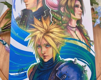 Final Fantasy Art Print: Cloud Strife, Aerith, Zack FFVII Wall Decor