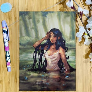 Anime Portrait Boho Girl A4 Art Print, Unique Manga Illustration Wall Art, Aesthetic Lofi Woman Poster Gift