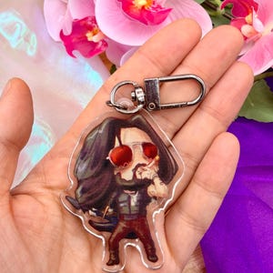 Johnny Silverhand Cyberpunk 2077 Charm – Acrylic Keychain, Anime Edgerunners Fan Art Merch, Geeky Gamer Gift for Him