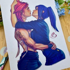 Caitvi (Caitlyn and Vi) A4 Art Print, Arcane Couple Fan Art Merch, League of Legends inspired Gift for Gamer