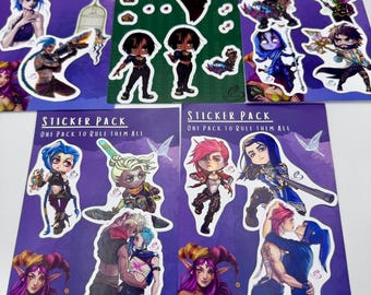 Arcane Chibi Sticker Set: Jinx, Vi, Ekko, Silco, Caitlyn, Jayce, Viktor Vinyl Fanart