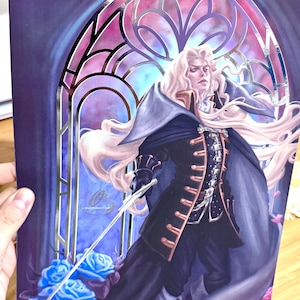 Alucard Silver Foil Art Print, Castlevania Fanart Poster, Video Game inspired Merch, Retro gaming Gift, Gift for her, SOTN