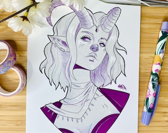 Art Print - Tiefling Sorcerer | Fantasy Art | DnD Dungeons and Dragons | Painting | Illustration | Gift for her | Unique gift | Fairy tale