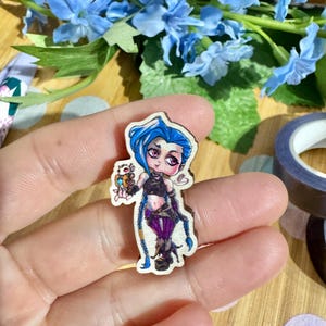 Jinx Wood Pin, Arcane inspired Fan Art, League of Legends inspired Figure Merch, LoL Anime Gamer Gift