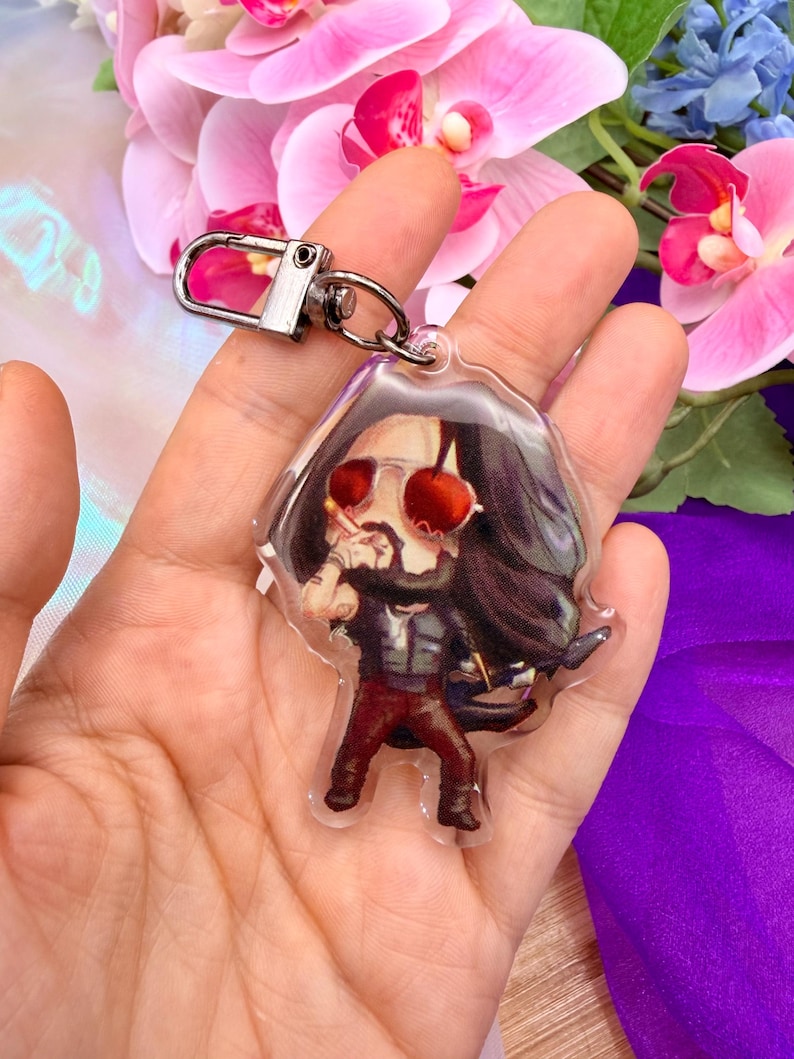 Johnny Silverhand Cyberpunk 2077 Charm – Acrylic Keychain, Anime Edgerunners Fan Art Merch, Geeky Gamer Gift for Him