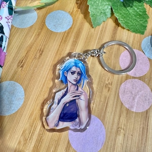 Jinx Acrylic Keychain, Arcane inspired Fan Art, League of Legends inspired Figure Merch, LoL Gamer Gift