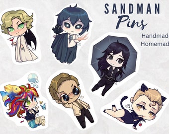 The Sandman Pins | Fanart | Badge | Dream | Death | Desire | Lucifer | Corinthian | Delirium | Fantasy | Small Gifts | Handmade | chibi