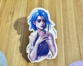 Jinx Wood Pin: Arcane League of Legends Fan Art