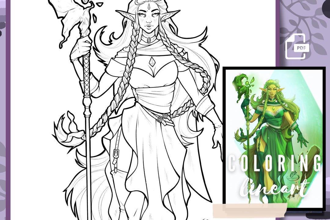 Elf Sorcerer Printable Coloring Book Page Girl Sorcerer - Etsy