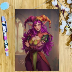 Elf Jester Art Print: Handmade DnD Fantasy Poster (A4)