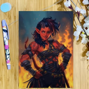 Karlach BG3 A5 Art Print, Baldur&#39;s Gate 3 Fanart Wall Art, Tiefling Fantasy Poster Gift, Dungeons and Dragons inspired