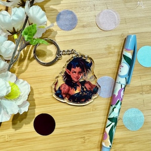 Karlach BG3 Art Companion Charm, Baldurs Gate Fanart Keychain, Small Gift Merch set