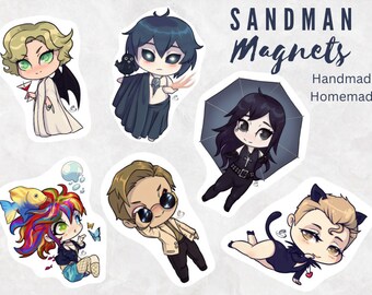 The Sandman fridge magnets | Dream | Desire | Lucifer | Delirium | Corinthian | Death | cute | chibi | anime | fantasy | fanart | endless