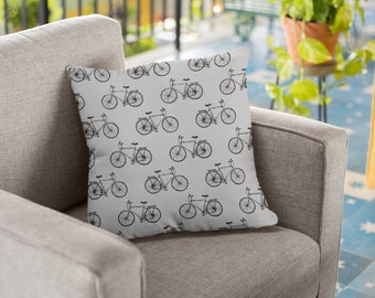 Bicycle Print Throw Pillow, Cycling Decor, Housewarming Gift