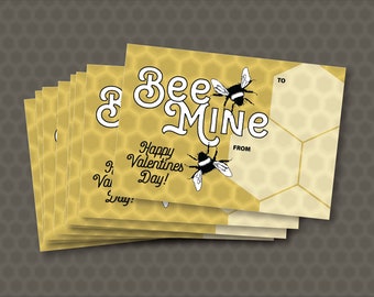 Tarjetas de San Valentín imprimibles de Bee Mine, tarjetas de San Valentín con insectos para el aula (PNG, PDF)