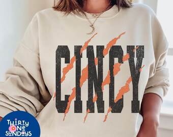 Bengals Scratch Distressed Vintage Sweatshirt Retro Cincinnati Crewneck Bengals Fan Orange Bengals Sweatshirt