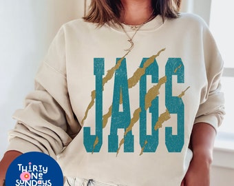 Jaguars Scratch Vintage Look Sweatshirt Retro Jacksonville Crewneck Jaguars Fan Gift Unisex