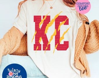 Comfort Colors KC Chiefs Tee: Vintage Scratch Design