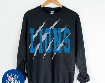 Lions Scratch Vintage Look Crewneck Retro Lions Tshirt Lions Fan Blue White Lions Sweatshirt Rocker Vintage Old School