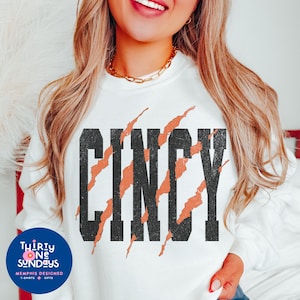 Bengals Scratch Distressed Vintage Sweatshirt Retro Cincinnati Crewneck Bengals Fan Orange Bengals Sweatshirt