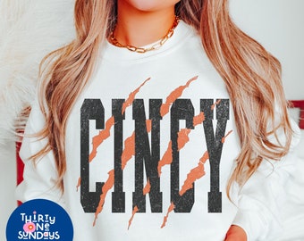 Bengals Scratch Distressed Vintage Sweatshirt Retro Cincinnati Crewneck Bengals Fan Orange Bengals Sweatshirt