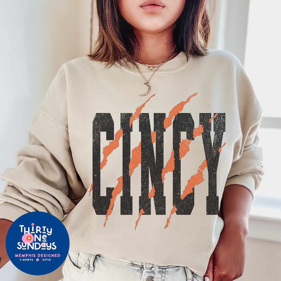 Bengals Scratch Distressed Vintage Sweatshirt Retro Cincinnati Crewneck ...