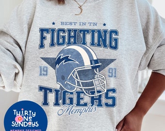Memphis Fighting Tigers Crewneck Sweatshirt: Retro Football Design