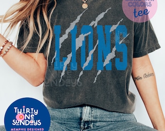 Comfort Colors Lions Scratch Vintage Look Tee Retro Lions Tshirt Lions Fan Blue White Lions - Size Up for Oversized Look
