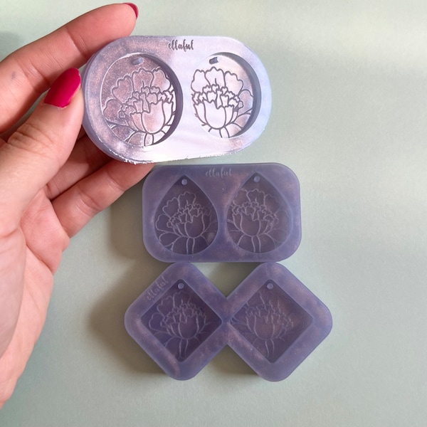 Flower Engraved Earrings Silicone Mold - Resin Mold - Pendant Mold