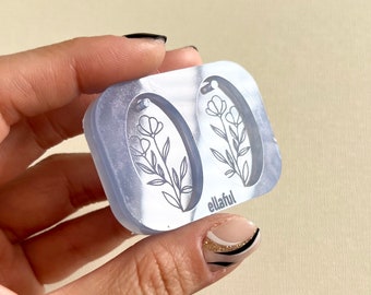 Wildflower Engraved Oval Earrings Silicone Mold - Resin Mold - Pendant Mold