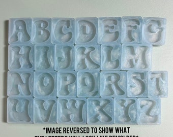 Groovy Letter Keychains Silicone Mold - Retro Alphabet Resin Mold - Jesmonite Mold