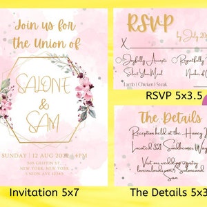 Editable Wedding Invitation, RSVP, The Details Template l Canva