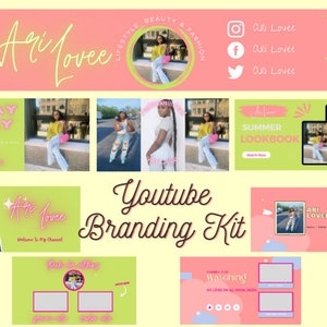 Editable YouTube Branding Kit, Banner, Thumbnails, Intros, Outros Canva Template