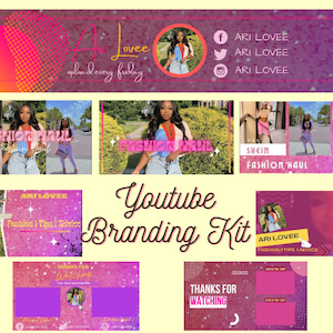 Editable YouTube Branding Kit, Banner, Thumbnails, Intros, Outros Canva Template